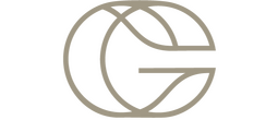 Elegantes rundes Hotel-Logo in Taupe mit stilisiertem 'G' und Blattmotiv auf weißem Hintergrund